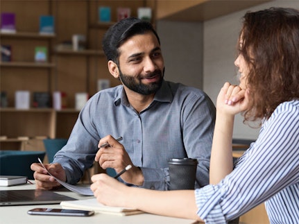 Two people starting careers advice.