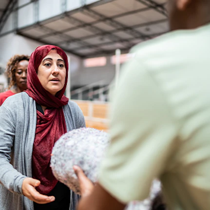 Queue of multicultural people for integral mission