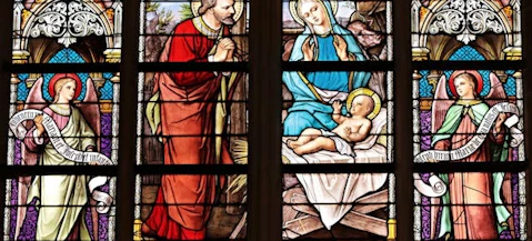 Stained Glass Window Depicting the Birth of the Lord Jesus
